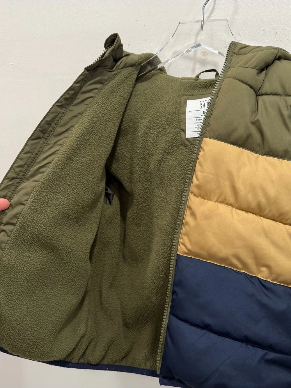 Baby Gap Quilted Warm Puffer Jacket Hooded Tri-Color Fleece Lined 5 Year